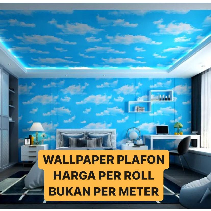 Wallpaper Stiker Atap Plafon Dinding Motif AWAN BIRU Dekorasi Tembok Rumah Cafe Sekolah