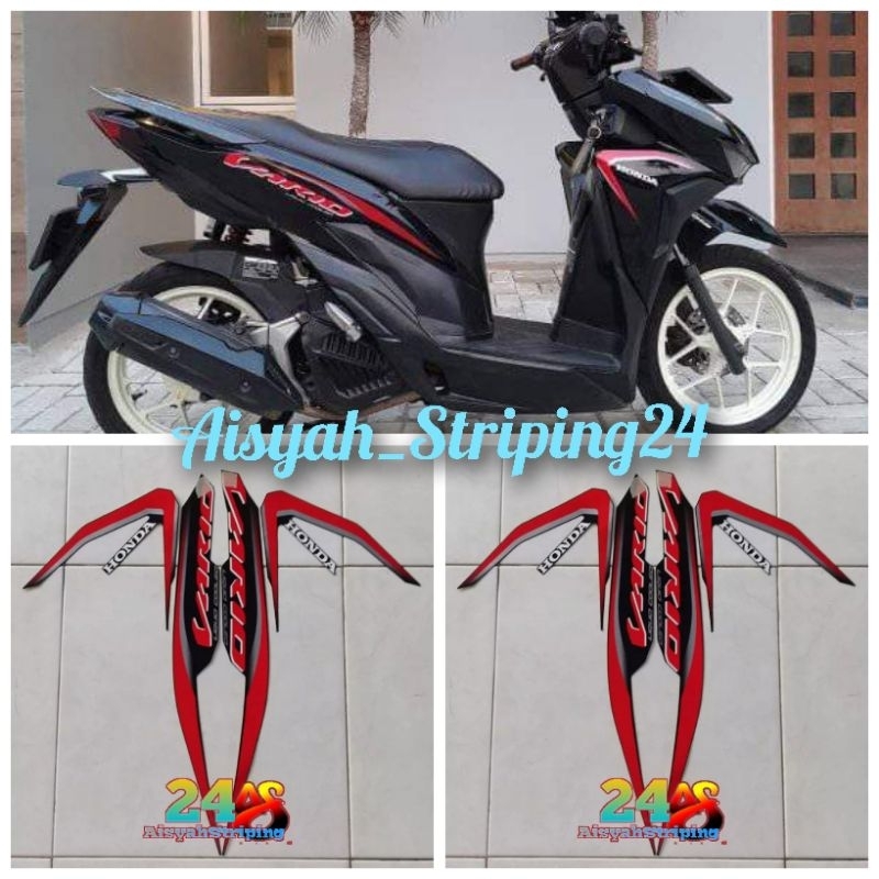Stiker striping lis body motor Honda Vario 125 2019 full-hitam