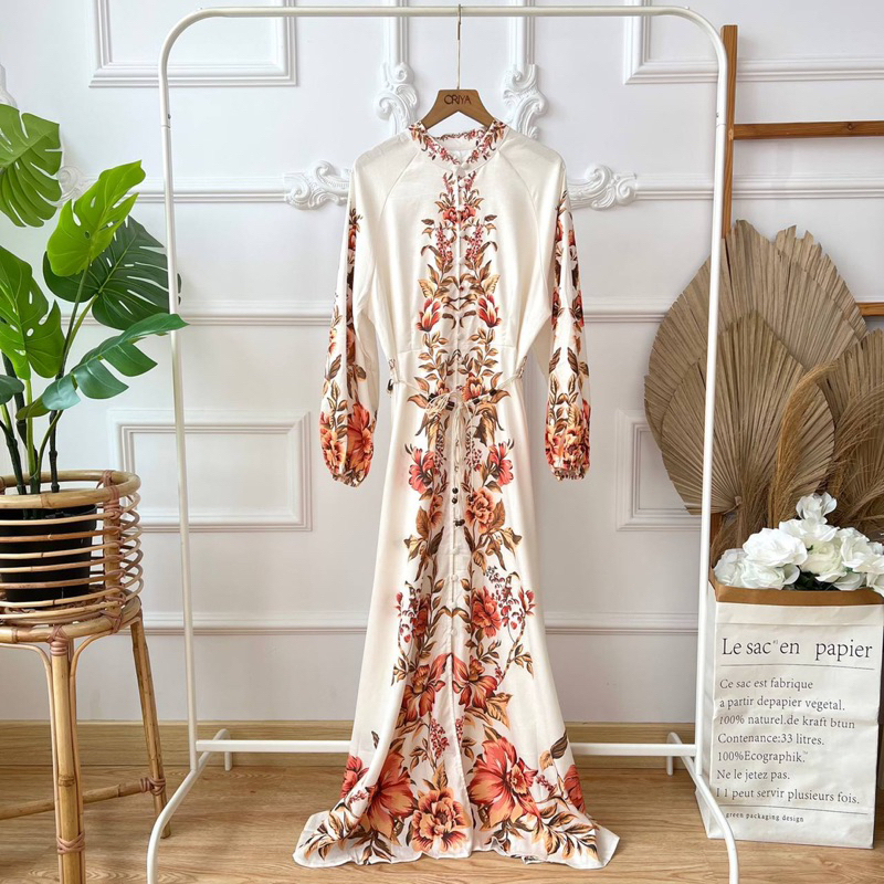 Peach Floral Dress / Baju Atasan Gamis Wanita Import