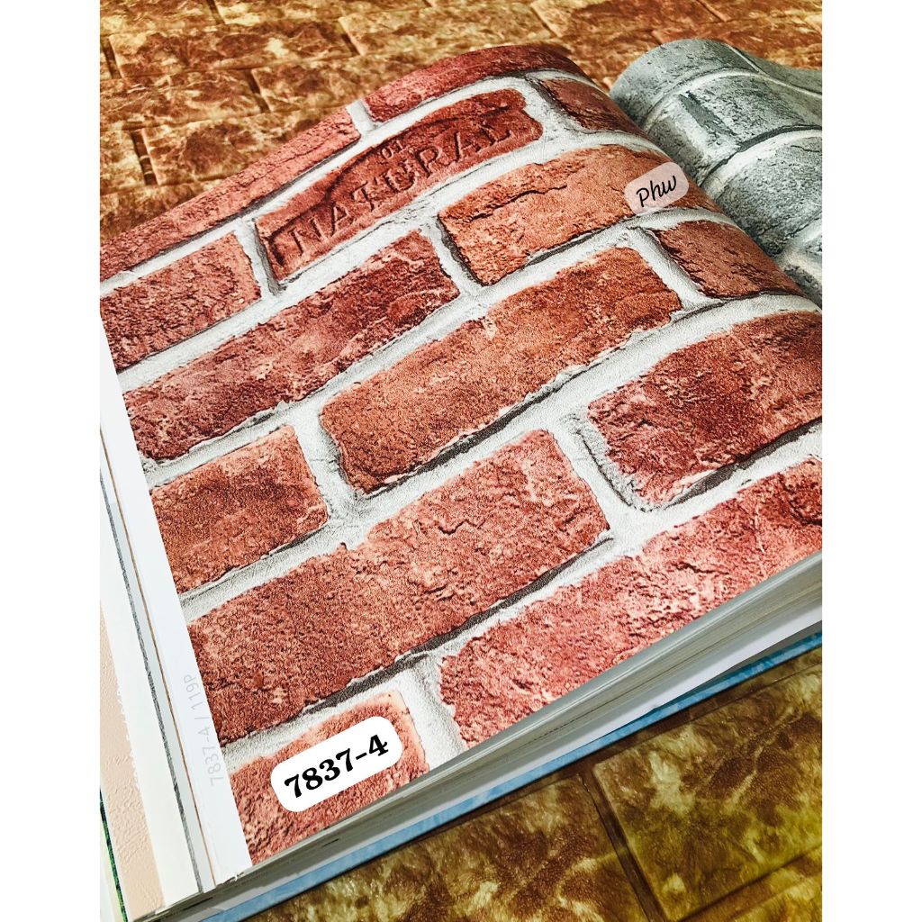 WALLPAPER DINDING MOTIF BATU BATA MERAH HITAM ABU 3D GALAXY