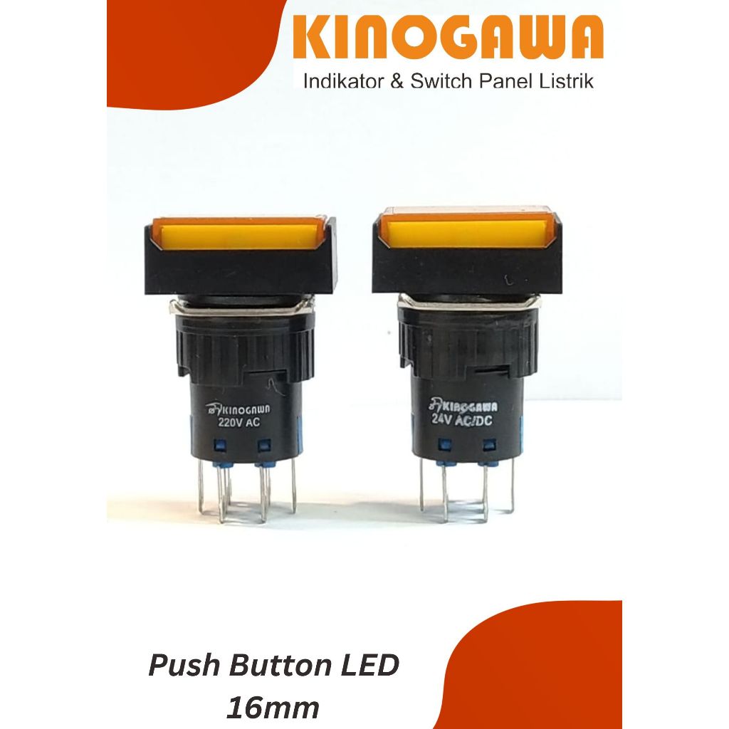 Push Button Lamp 16mm Rectangular Kuning - Iluminated Push Lamp