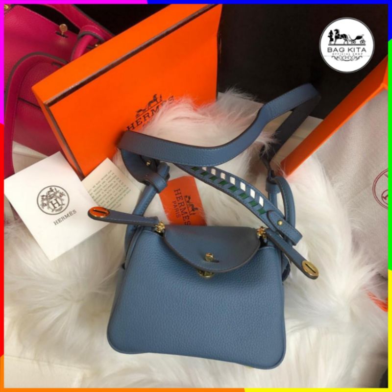 (Free Box) Tas 20266Hermes Lindy Biru Uk20 Premium | Tas Selempang Lindy Mini / Tas Bahu Wanita Impo