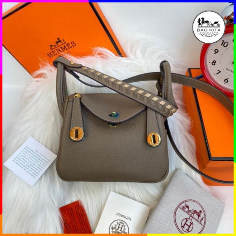 (Free Box) Tas 20265Hermes Lindy Uk20 Moccha | Tas Selempang Lindy Mini Premium / Tas Bahu Wanita Im