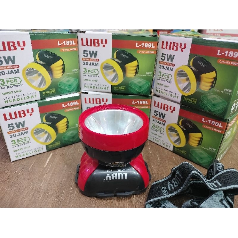 senter kepala baterai  luby 5 Watt LED L-189 cahaya putih