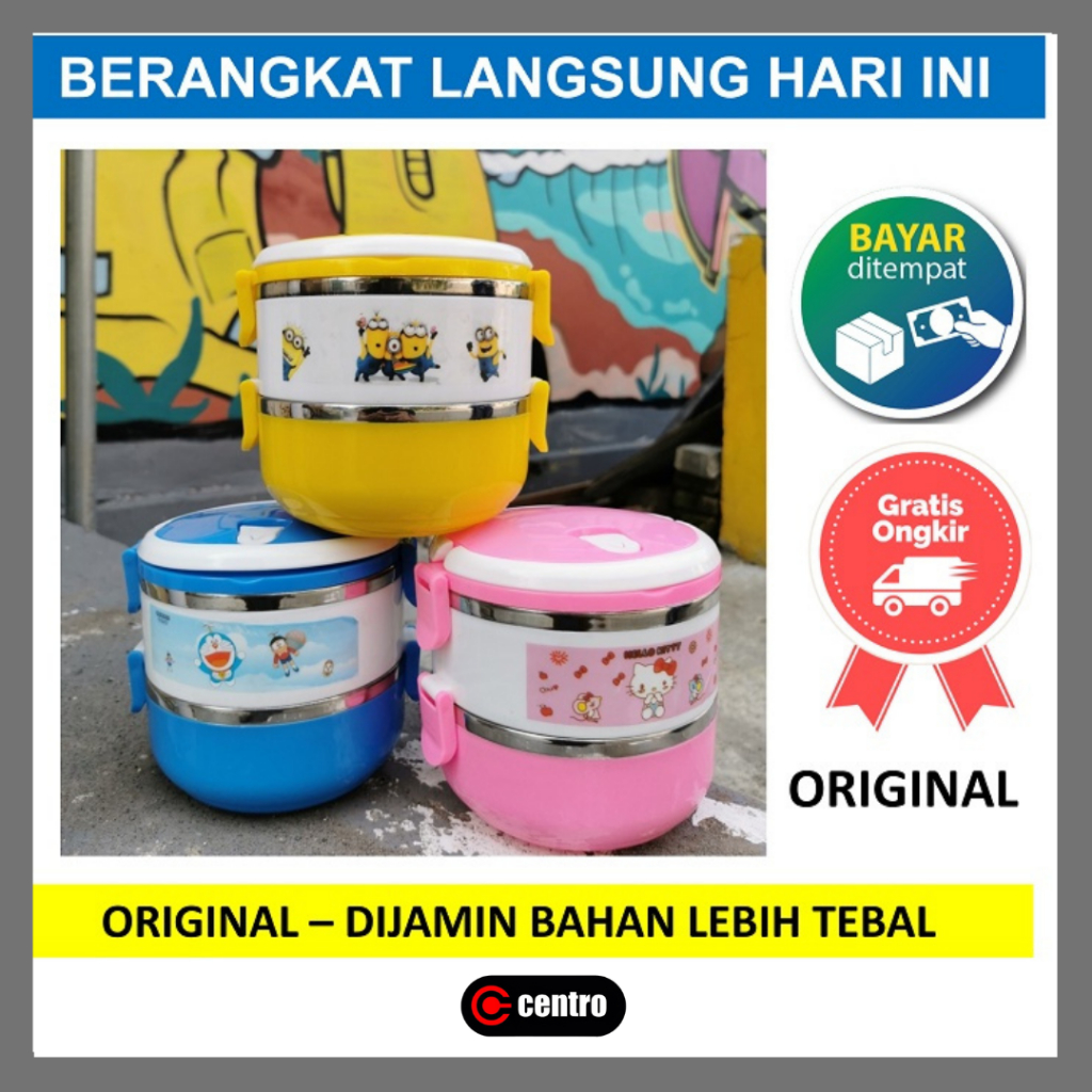Rantang Susun Stainless Gambar Kartun Lucu Susun 2 Tempat Bekal Makanan Tepak Makan Anak