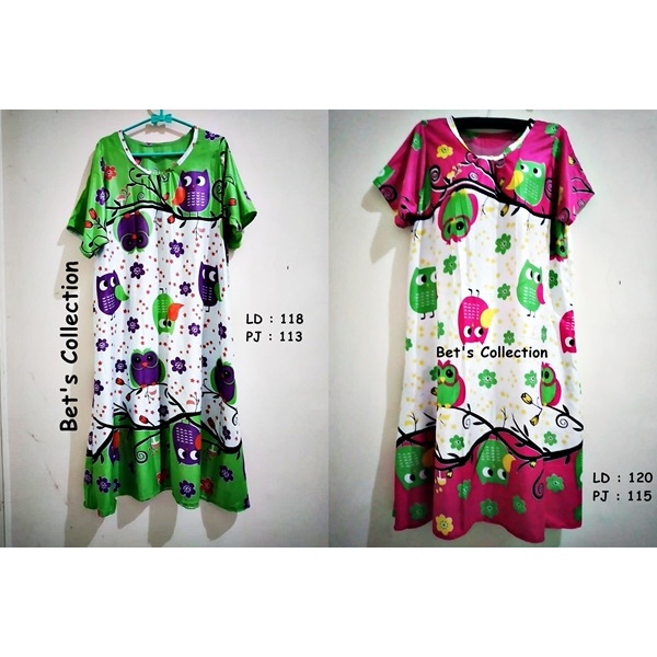Daster Jumbo, Daster tidur Wanita - Baju Hamil Bahan Rayon Motif Burung Hantu