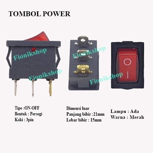 Saklar 3 pin On Off Merah Tombol Rocker Lampu KCD1 Power Switch 3pin