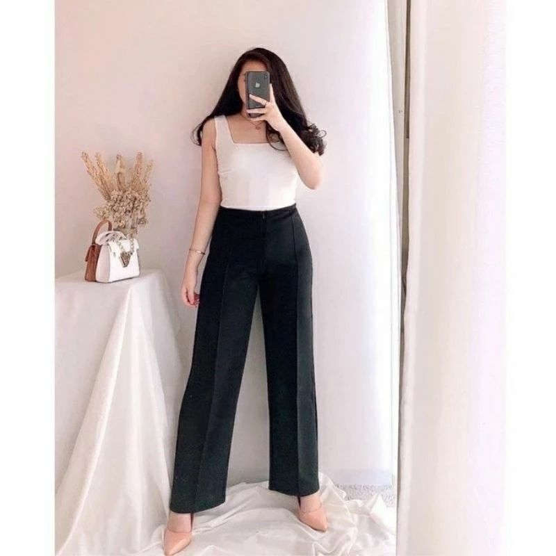 Celana Wanita Kulot Scuba Premium Resleting Depan M-XXL