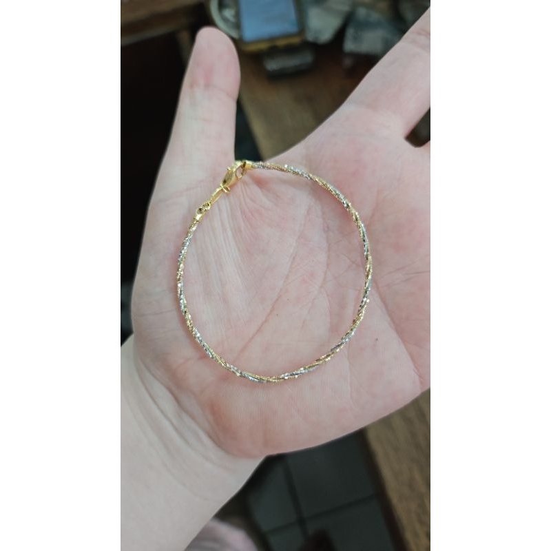 Gelang choker kawat bangle bulat hoop 2 warna emas asli kadar 700