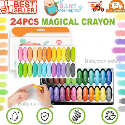 

➥☈✥ Magical Crayon 12 pcs 24 pcs Crayons Set Bayi Anak Peanut Yplus UK Mudah Dihapus Tidak Kotor Tangan