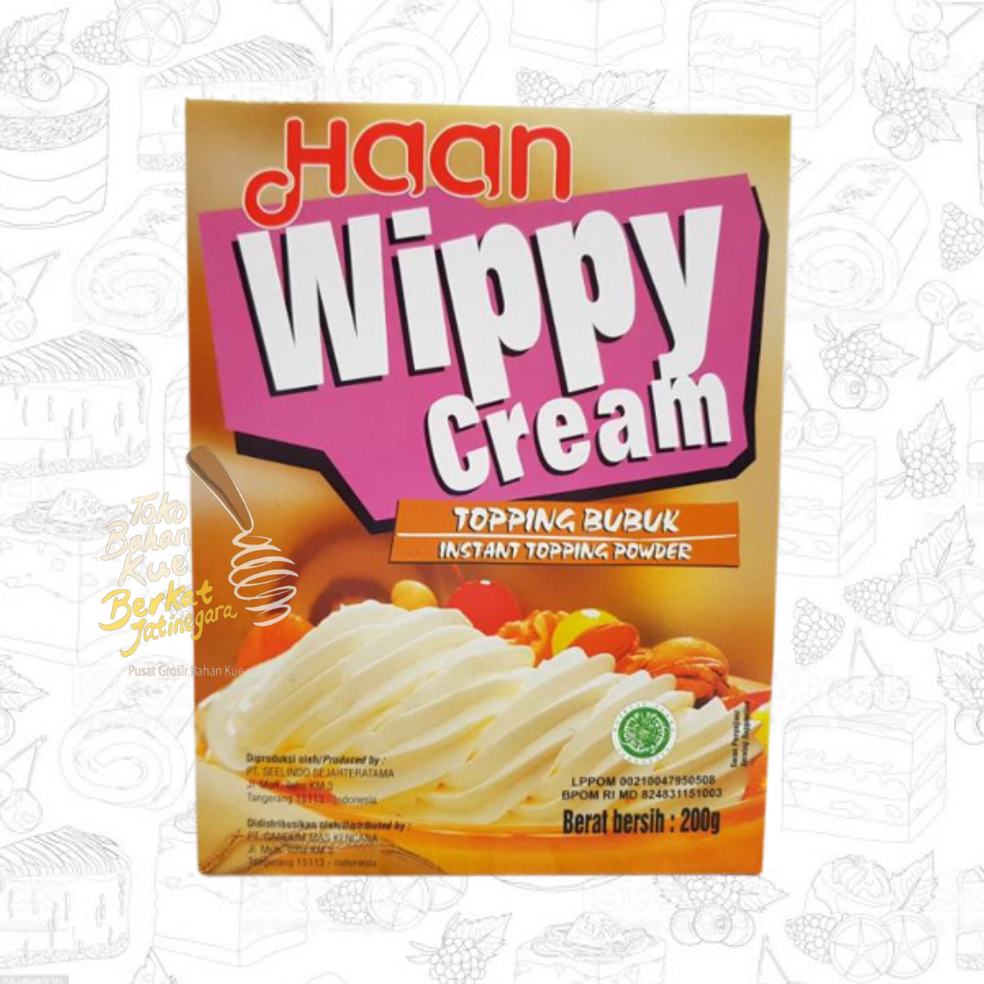 

⚡Cuci gudang⭐ WHIPPED CREAM HAAN WIPPY CREAM INSTANT TOPPING POWDER 200 GR / 1/2 CTN ( 12 PCS )