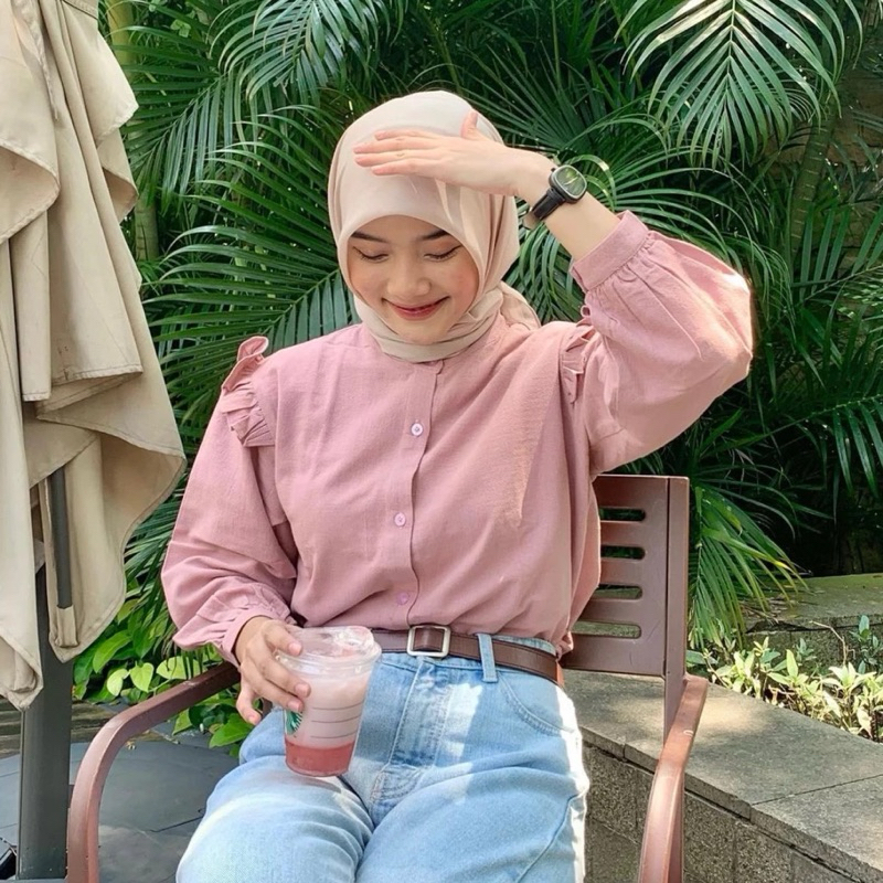 Kemeja Wanita Ruffle - Blouse Ruffle - Kemeja Linen Wanita - Yurim Blouse Ruffle