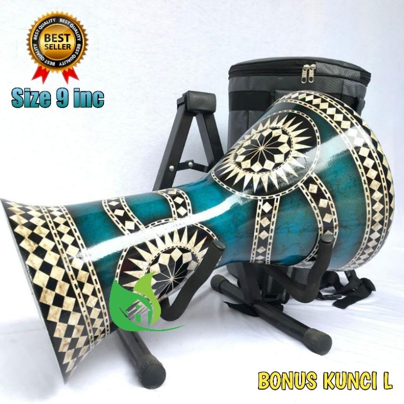 Darbuka 9 inchi motif biru Mesir Bonus kunci L