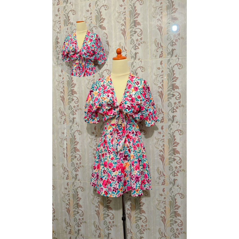 dress korea motif bunga