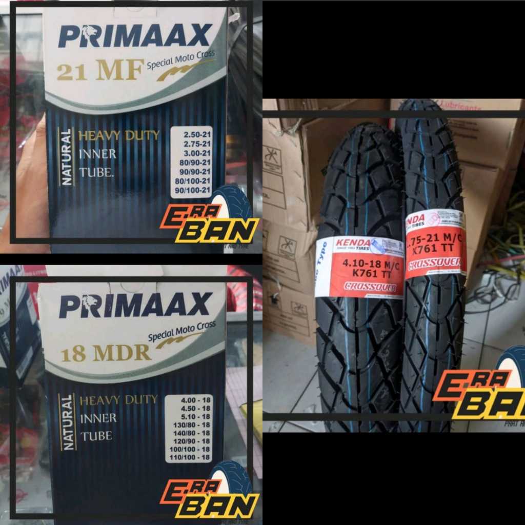 PAKET BAN TRAIL KENDA K761 RING 21 DAN 18 + BAN DALAM PRIMAAX HD RING 21 DAN 18 UNTUK CRF WR155 KLX