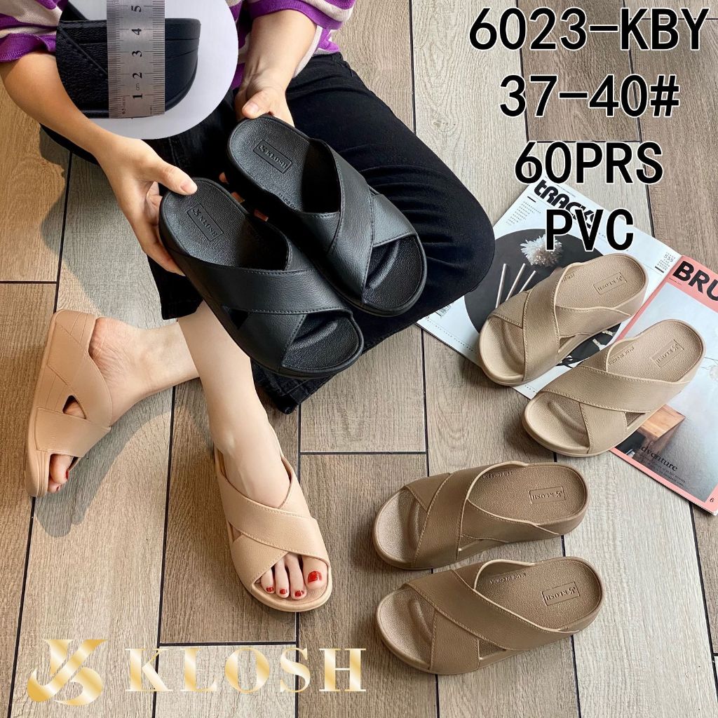 Sandal Wanita Terbaru/Sendal Wedegs Jelly Klosh 6023 /Sendal Slip On Karet Import Kekinian