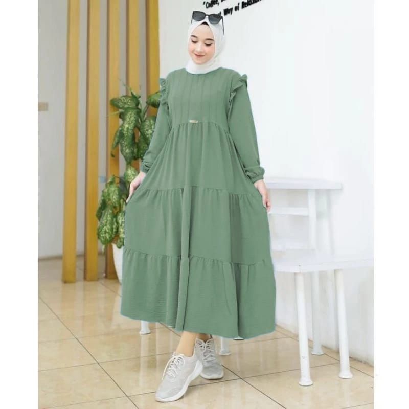 Midi Dress Crinkle Airflow Terlaris Amelia Dress Korean style Gamis Putih Polos Size S M L XL Fashio