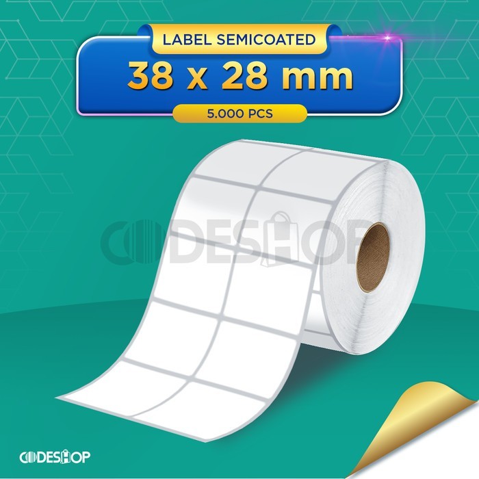 

Label Semicoat 38x28mm 2 Line isi 5000 pcs Core 1" Gap Perforasi