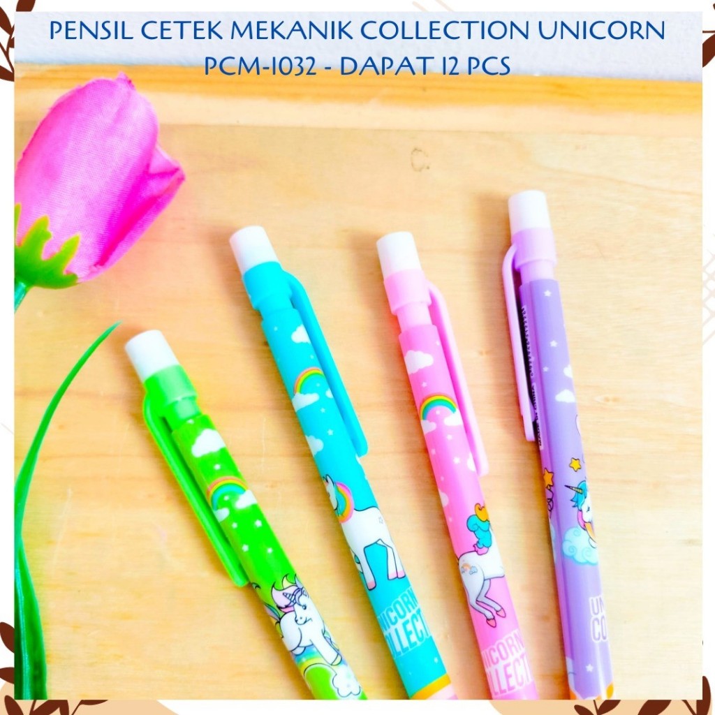 

SELUSIN (12 PCS) PENSIL CETEK MEKANIK COLLECTION UNICORN PCM-1032 MECHANICAL KLIK CLICK KARAKTER UNIK MURAH PENCIL ALAT TULIS KANTOR SEKOLAH MURAH TERMURAH COD