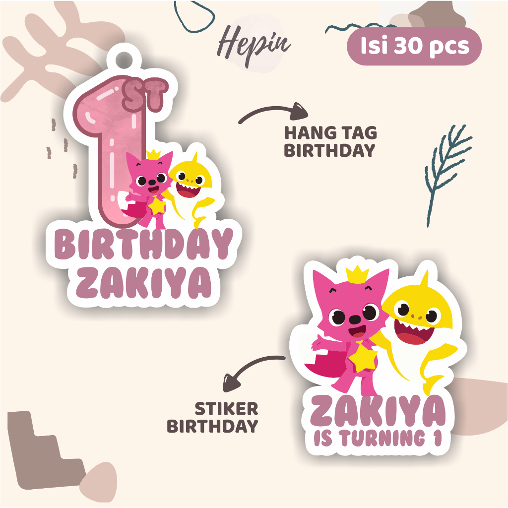 

(30pcs) diecut Hang tag & stiker ulang tahun tema BABY SHARK/lucu/pingfong /label tag ulang tahun murah/hang tag ulang tahun/tag souvenir ulang tahun/stiker nama ualang tahun/diecut stiker&t ag