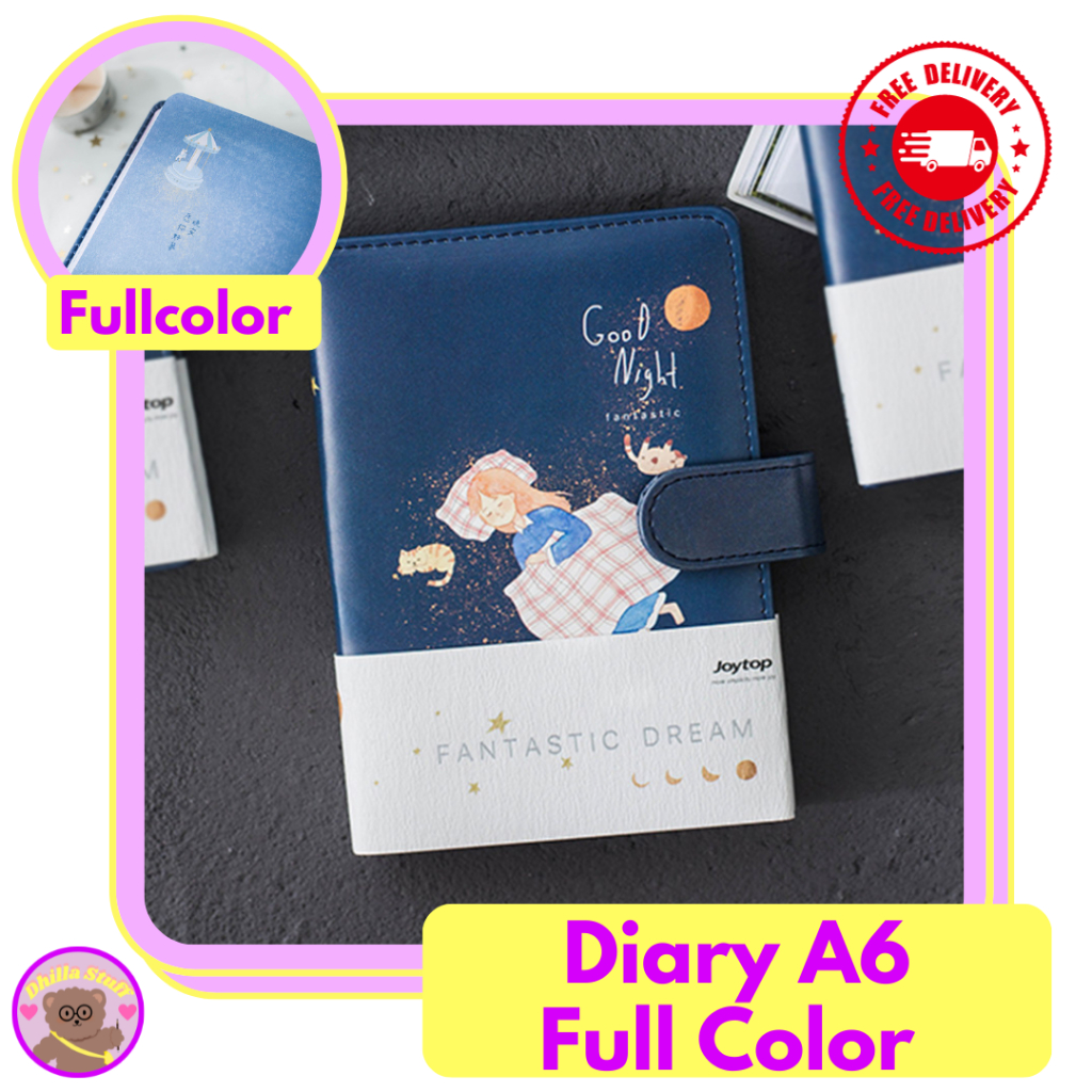 

Diary Full Color ♡ Good Night Girl Leather Plain Notebook A6