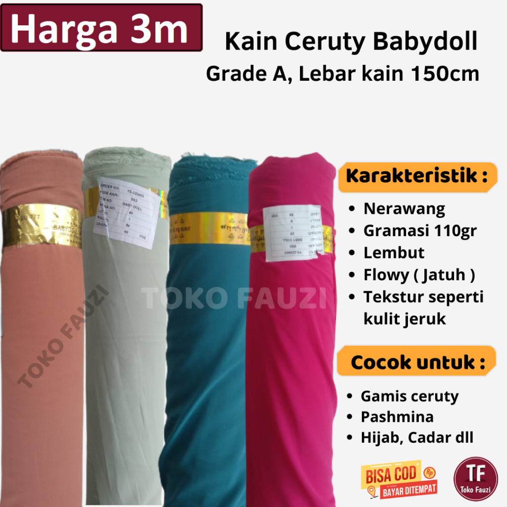 Kain Ceruty Babydoll Premium Armani Grade A Harga 3m Bahan Ceruti untuk Gamis Kerudung Pasmina