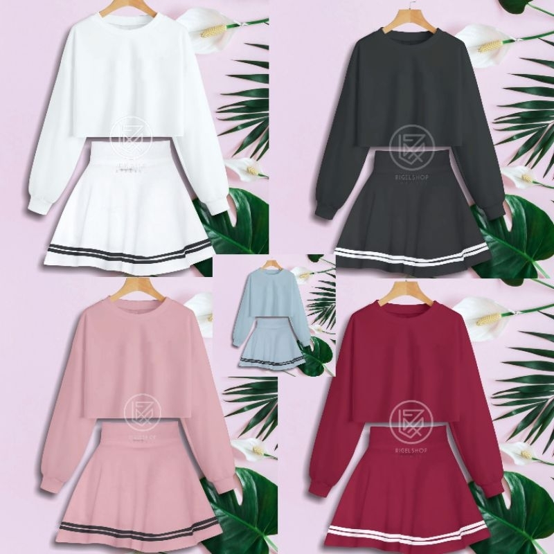 One Set Crop Top Lengan Panjang Olahraga Wanita Kasual