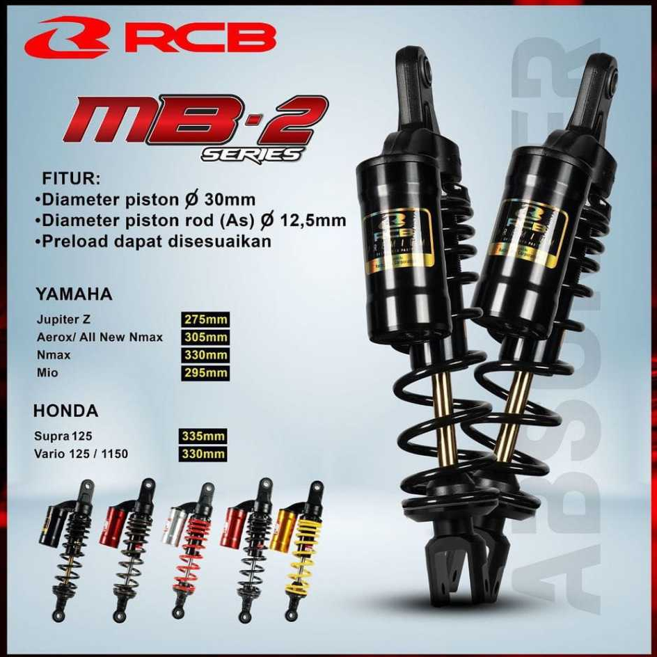 SHOCK BELAKANG RCB 335MM MB2 SERIES BLACK TABUNG RED - SUPRA/KARISMA/BLADE/RXKING - RACING BOY ORIGI