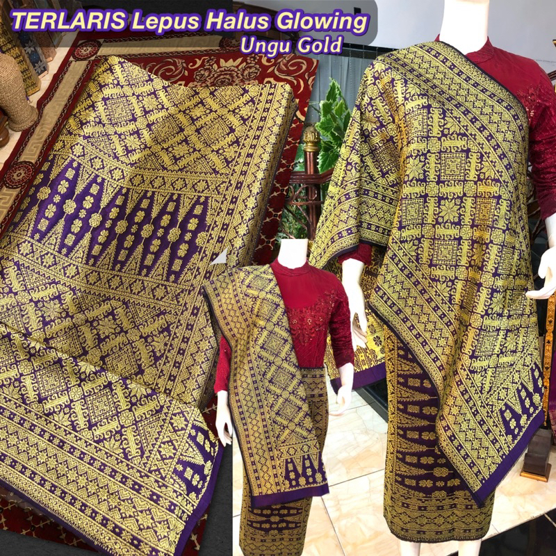 TERLARIS Songket Lepus Halus Glowing Warna Best Seller Ungu Gold / Songket Tenun Palembang asli Tenu
