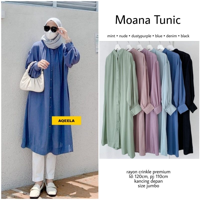 Moana Tunik Rayon Crincle Jumbo XXL Ld120 Busui Kancing
