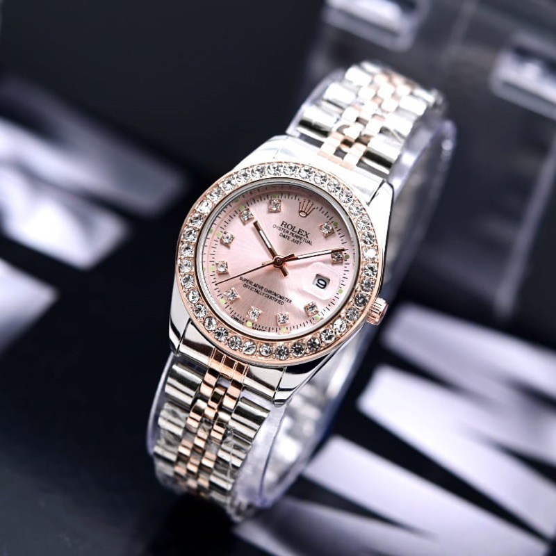 Jam Tangan Wanita Rolex Permata Rantai Tanggal Aktif Original Tahan Air Model Elegant Untuk Cewek Ja