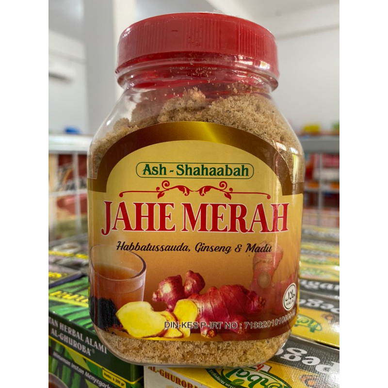 

Jahe Merah Ash Shahabah 330g Plus Habbatussauda / Gingseng / Madu