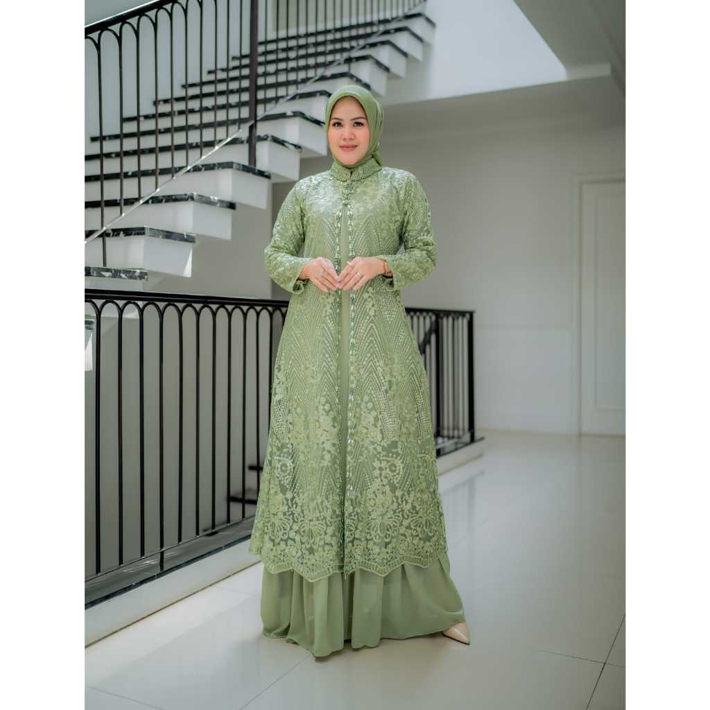 Gamis Sakura Outer Tile Payet Diamond Outer Kancing Busui Gamis Kondangan Ceruty Bisa Lepas Pasang D