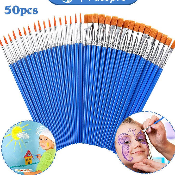 

➯⁂✯ 50PCS Kuas Lukis Akrilik Bulu Nilon Cat Air / Minyak Set Paintbrush Ujung Pointed Dan Flat - Artist Paint Brush