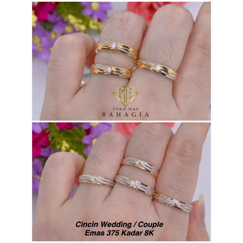Cincin Wedding Couple Emas 375 Kadar 8K