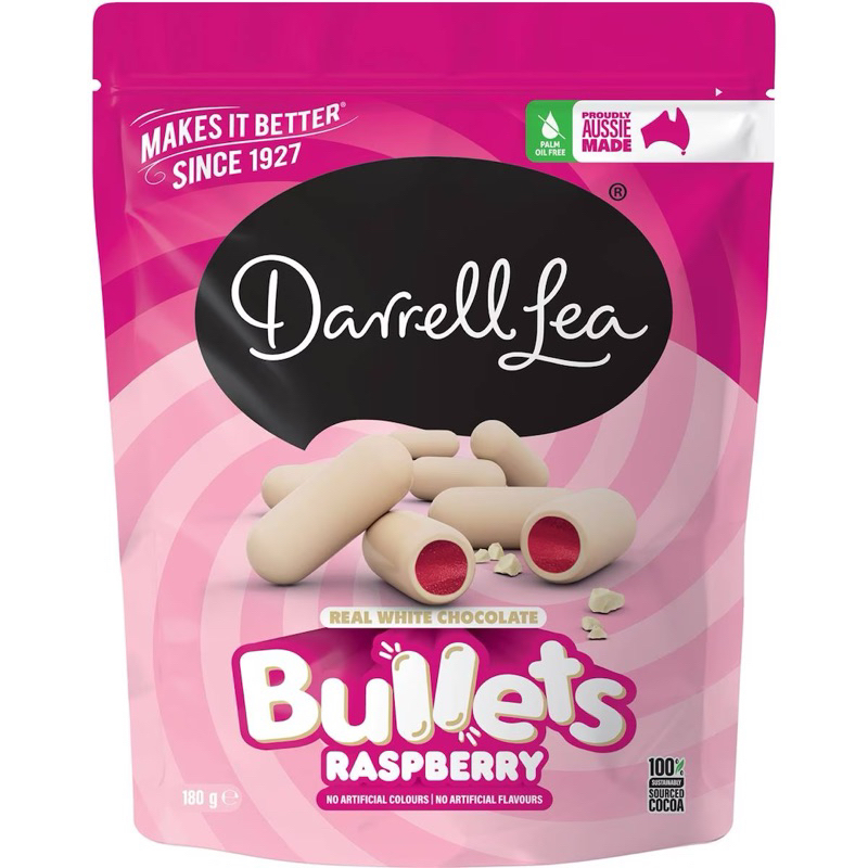 

Darrell Lea White Chocolate Raspberry Bullets 180g - Australia