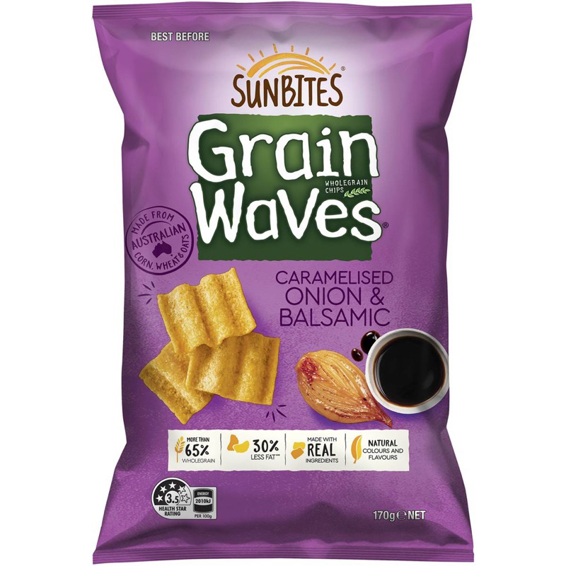 

Sunbites Grain Waves Wholegrain Chip Caramelised Onion & Balsamic 170g - Aussie