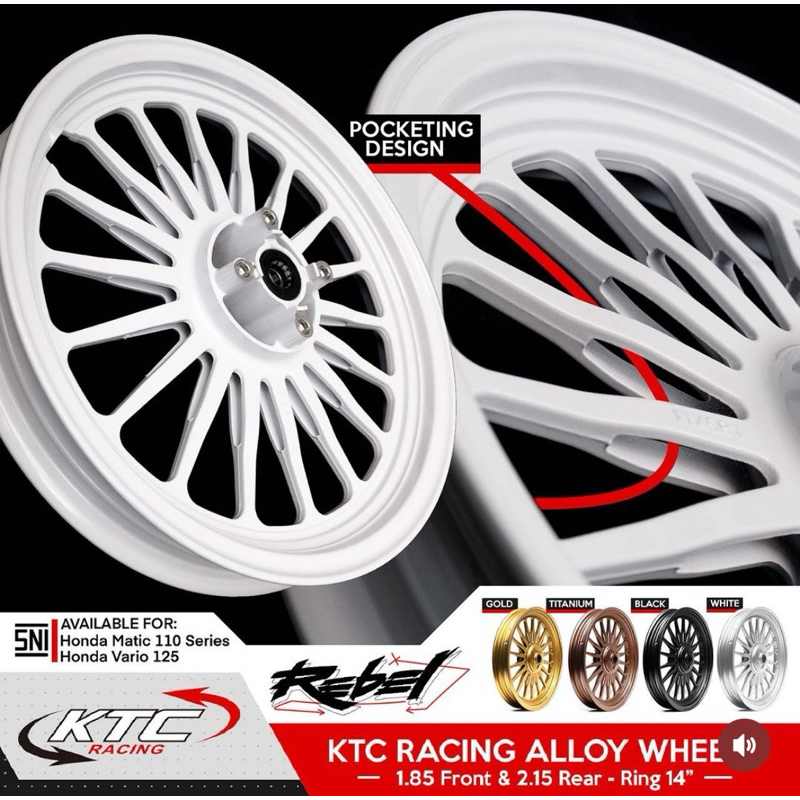 VELG KTC RACING REBEL ORIGINAL RING 14 ALLOY WHEELS PALANG 18 VARIO 110 BEAT SCOOPY GENIO SPACY VARIO 125 150 RING14 PALANG18 VARIO110 VARIO125 VARIO150 NEW 2023