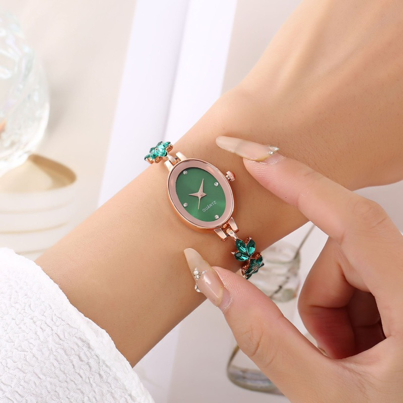 Jam Tangan Wanita Tali Serut Oval Jam Analog Fashion Perempuan Terbaru