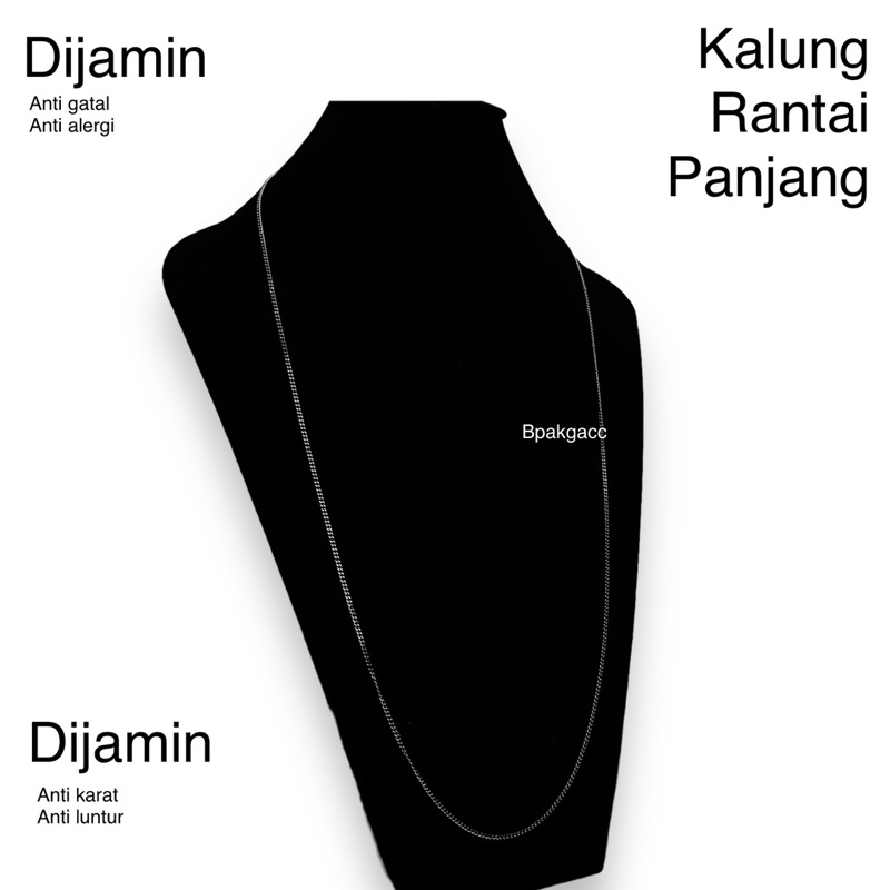 Kalung Rantai Panjang / Kalung Anti Karat Pria Wanita Silver Besi Putih Asli / kalung Titanium Cewek