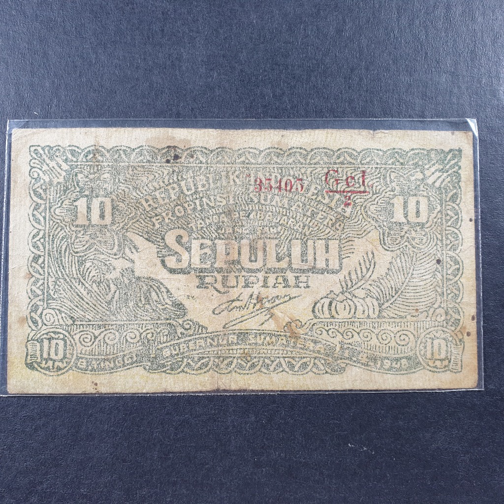 Uang Kuno Indonesia 10 Rupiah Daerah Sumatera Bukit Tinggi 1948 VG