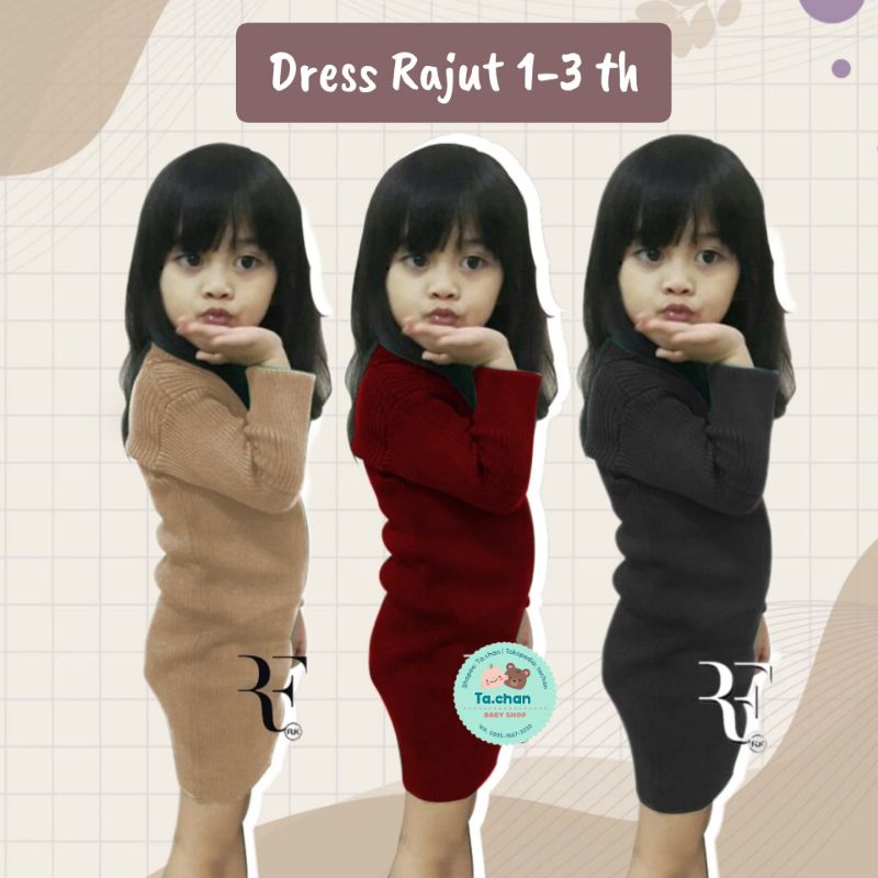DRESS Baju Rajut Anak Perempuan tangan panjang 1-3th / Baju Rajut Anak perempuan / Dress rajut anak 