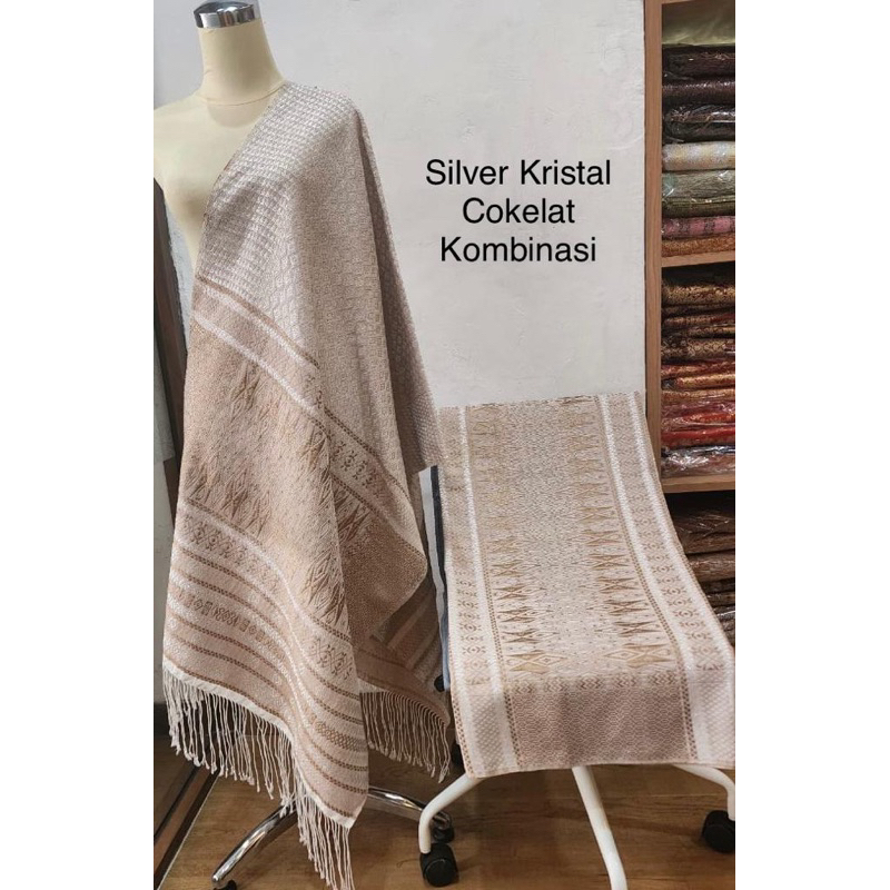 Songket Medan Tumtuman Silver Kristal Coklat Kombinasi