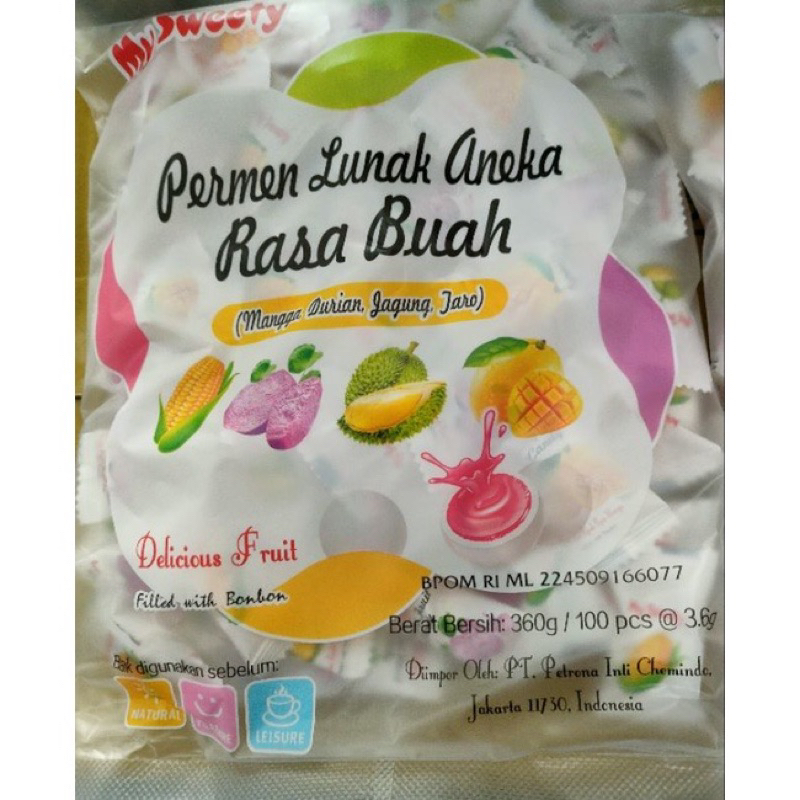 

Permen lunak beranekaragam rasa my sweety 360 gram (100 pcs)