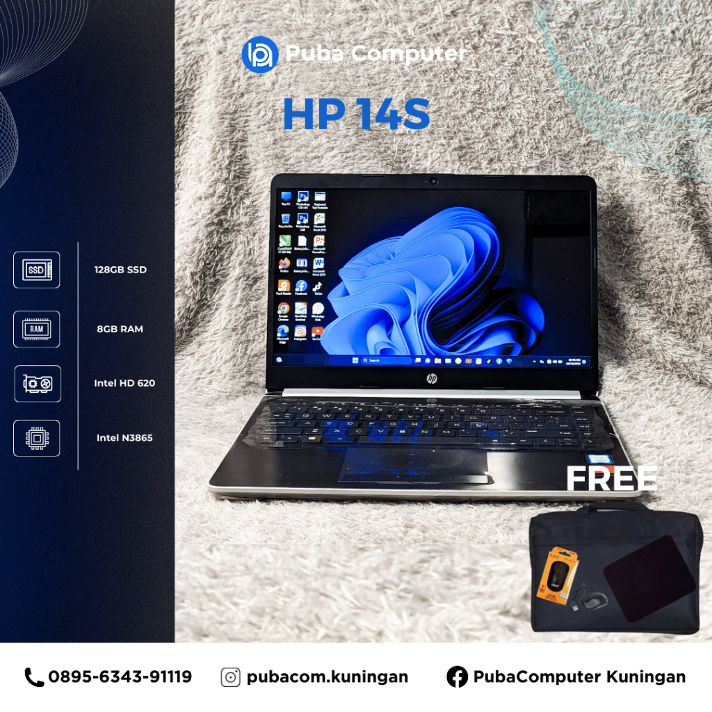 Laptop Desain Grafis HP 14s - Intel Core i5-8250U Gen 8 (8CPU)  - RAM 16GB - SSD 256GB