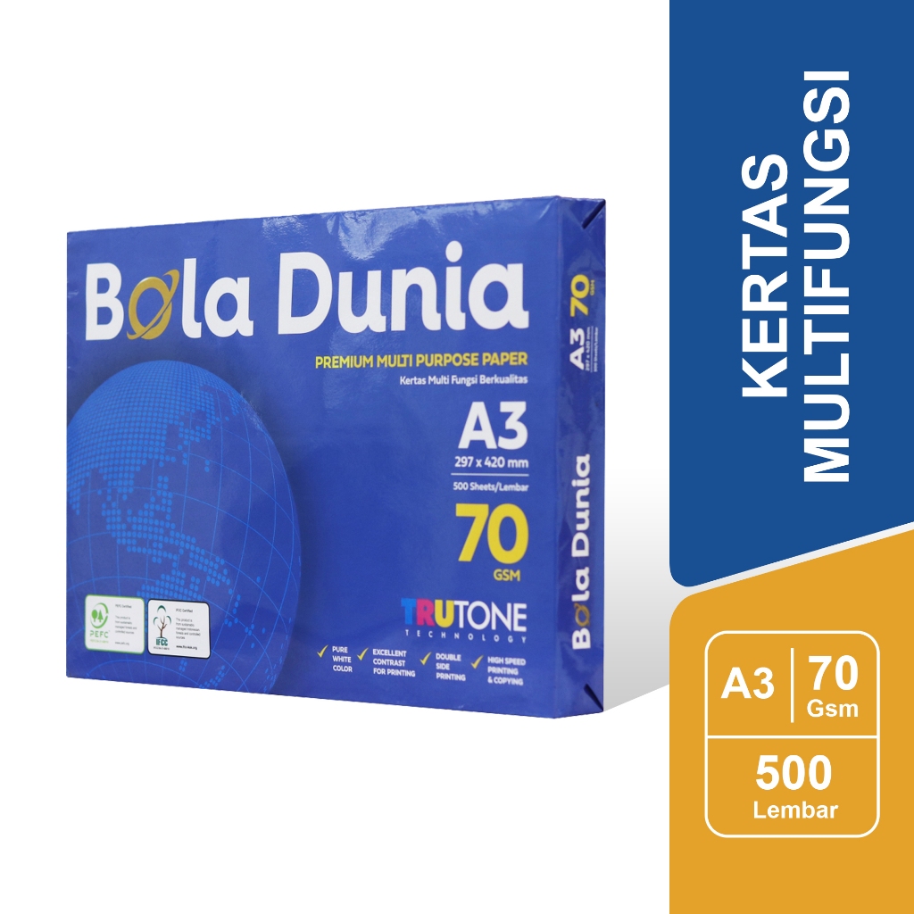

Bola Dunia Kertas Print / Fotocopy HVS 70 GSM A3 per RIM - BDA PC 70 A3G