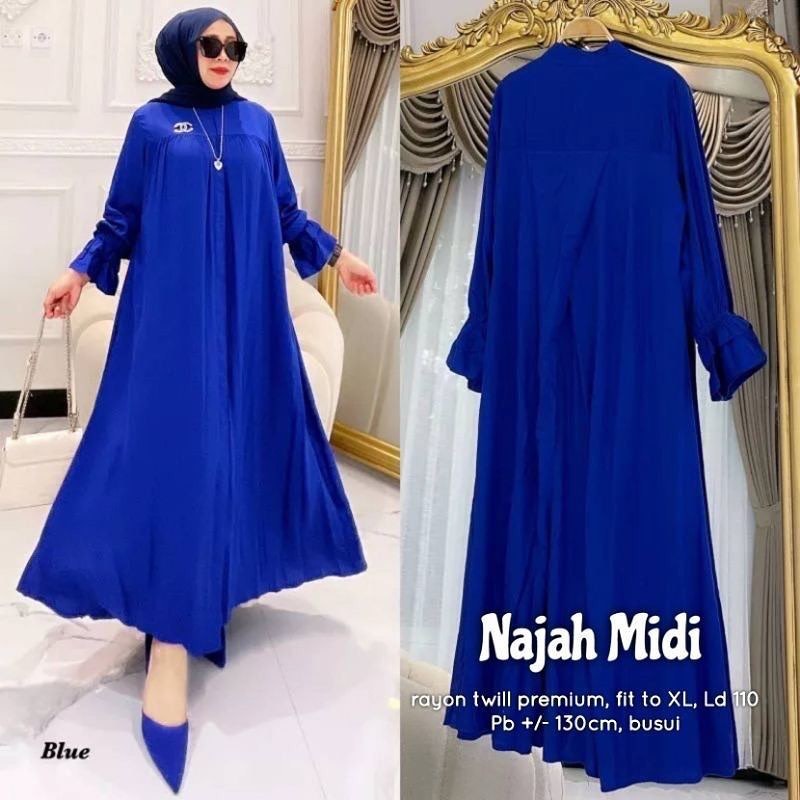 Najah midi Wanita Dewasa Terbaru 2023 Elegan Tunik Remaja Kekinian Viral long tunik Modern Lebaran M
