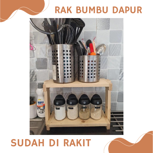 RAK BUMBU KAYU SUSUN 2 / RAK BUMBU DAPUR KAYU/ RAK DAPUR KAYU