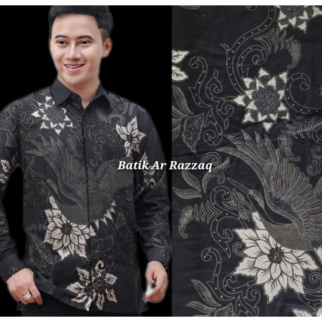 Kain batik printing motif burung bango hitam bahan baju kain meteran kain couple bahan kemeja batik