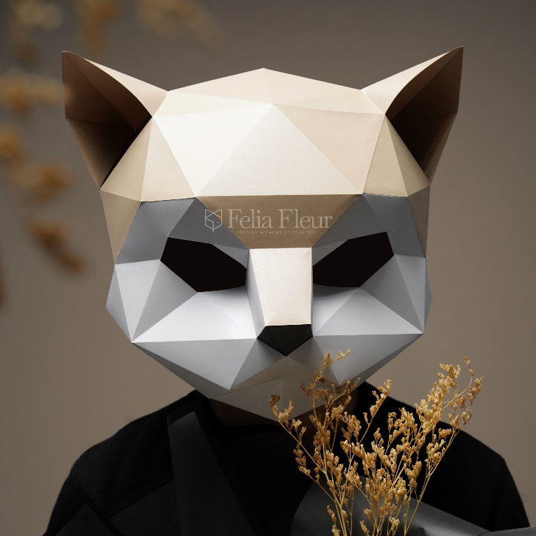 DIY Japanese Papercraft Topeng Cat Kucing Mask Premium 3D Unik Anak Puzzle Unik